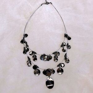 Necklace 2 Strand Dangle Round Charm Necklace Gunmetal